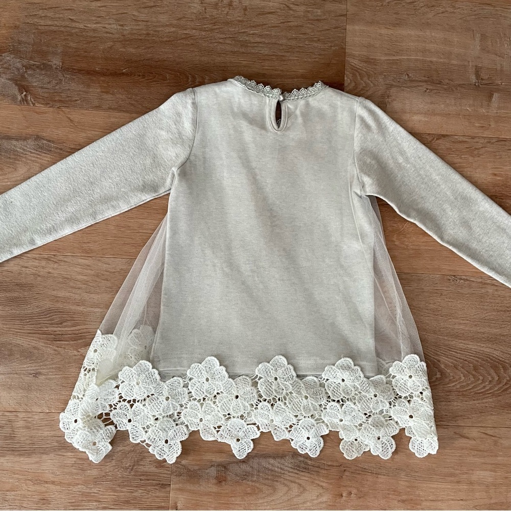 M.L. Kids Long Sleeve Tulle and Lace Overlay Dress 6 - Picture 4 of 5